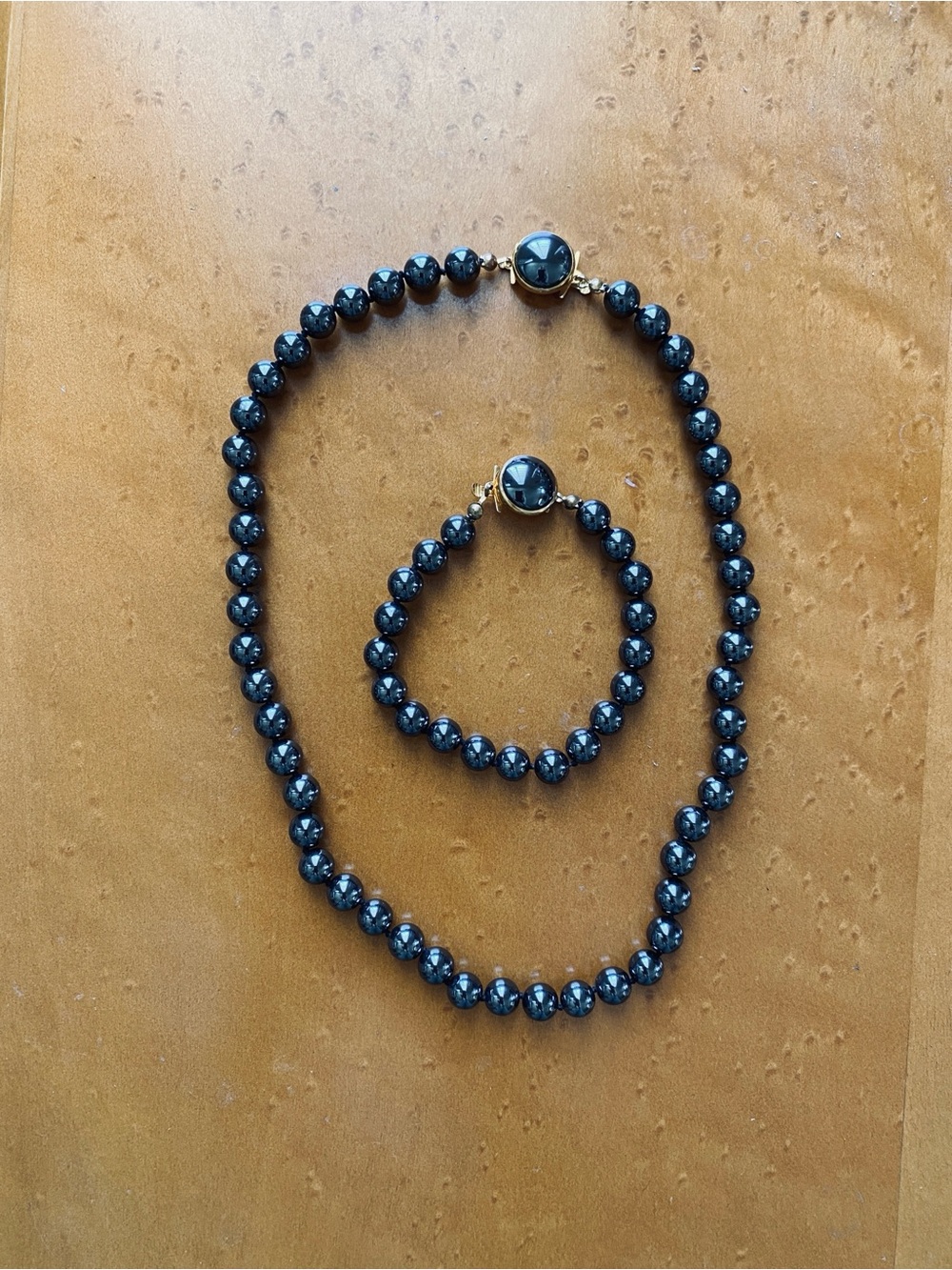 Black Hematite Bead Necklace and Bracelet Set